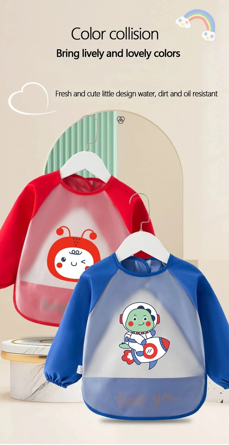 Baby Food Overalls Waterproof Children's Bibs Boys And Girls Drool Towel Four Seasons Long Sleeve No-Wash Apron