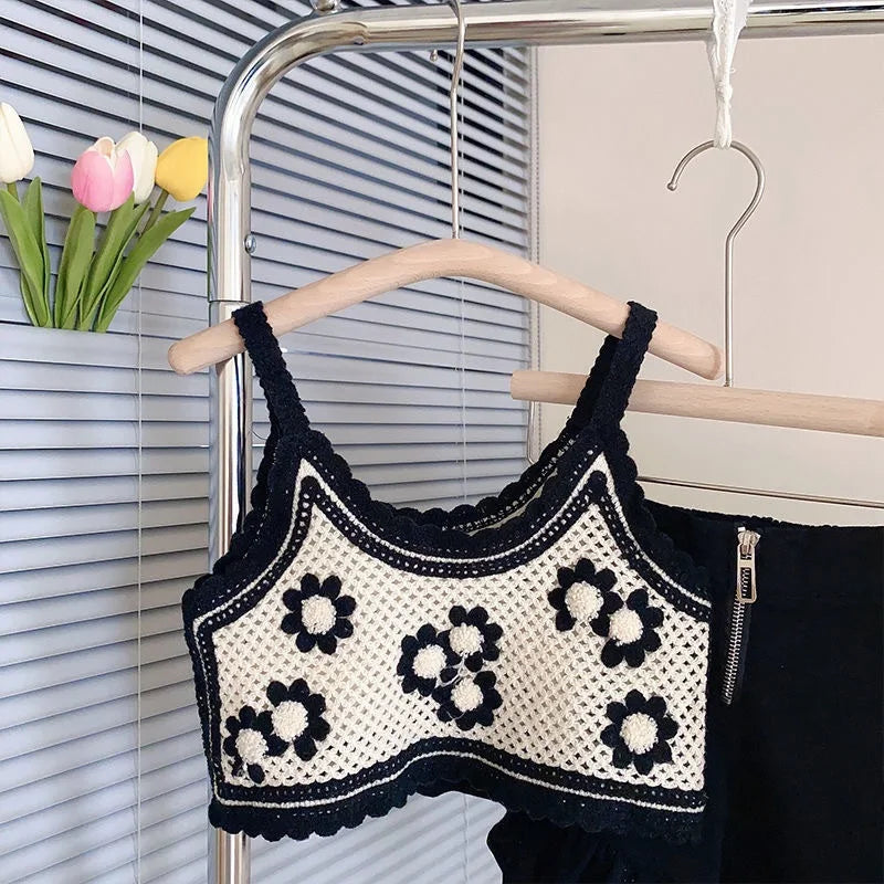 Fashion Baby Girl Knitted Clothes Set Strap Flower Vest+Shorts 2PCS Infant Toddler Child Summer Crop Top Clothing Suit 1-12Y