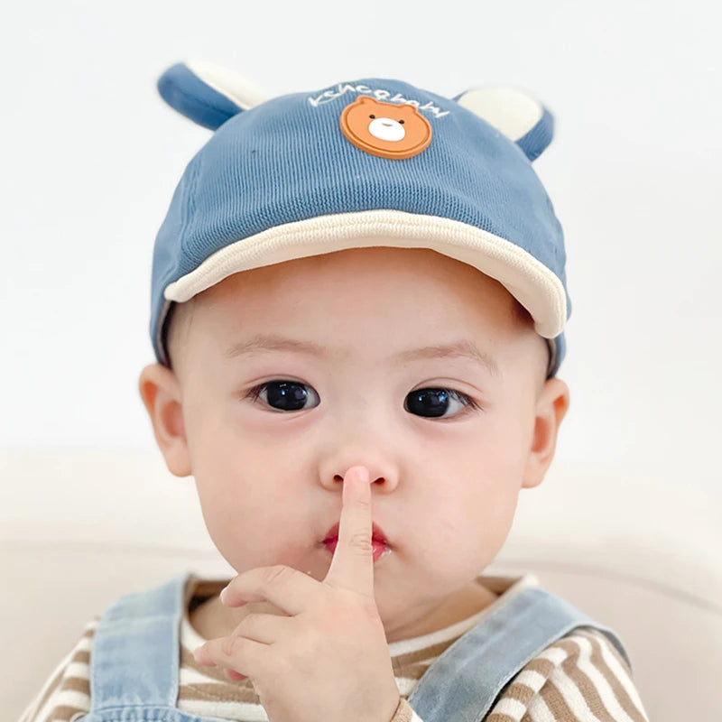Cartoon Bear Baby Baseball Cap With Ears Cute Animal Sun Hat for Boys Girls Casual Infant Peaked Hat