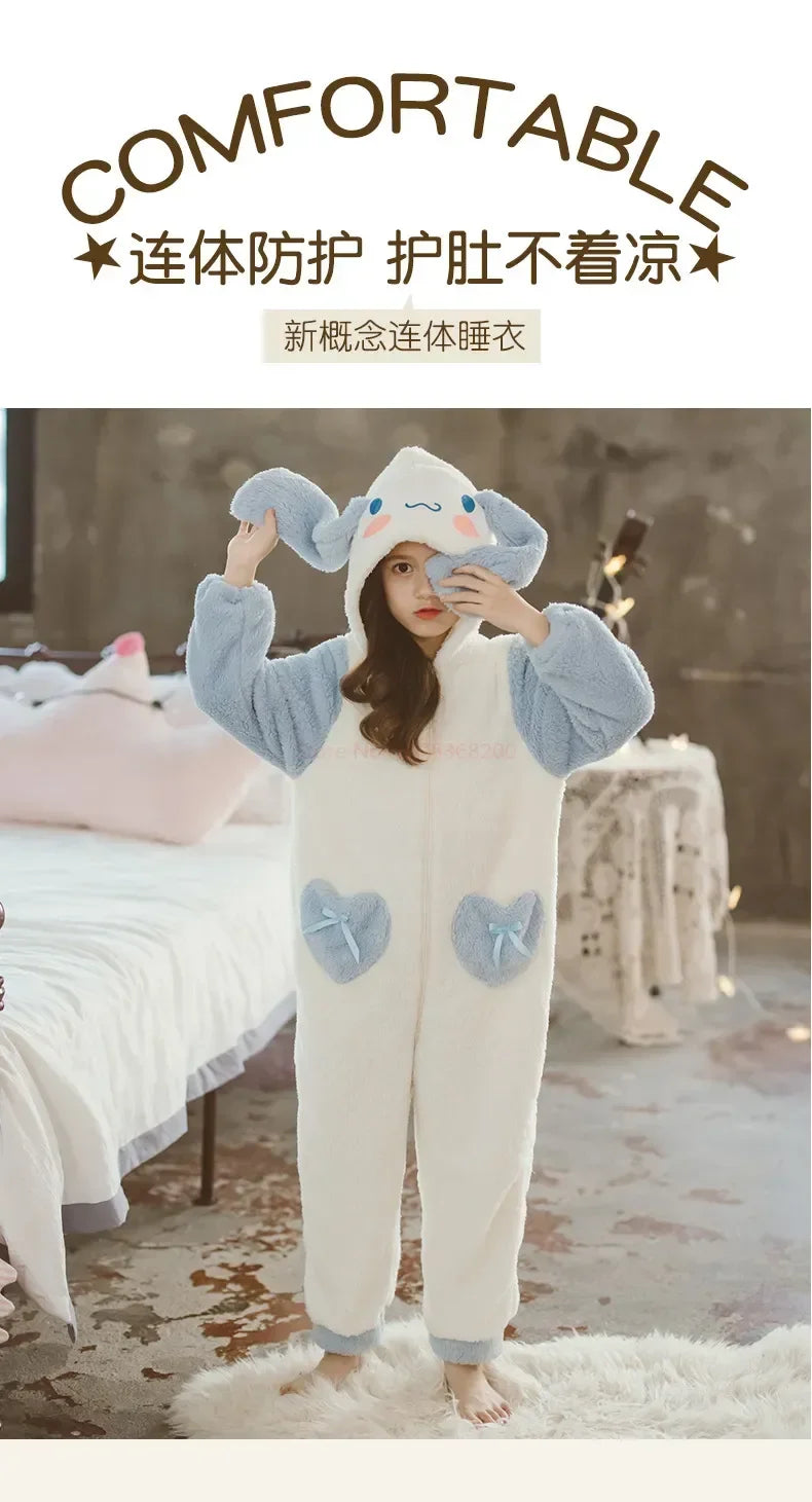 Sanrioed Plush Anime Cinnamoroll Winter Flannel Kids Rompers Girl Boy Toddler Jumpsuit Infant Clothes Pyjamas Kid Overalls Gift
