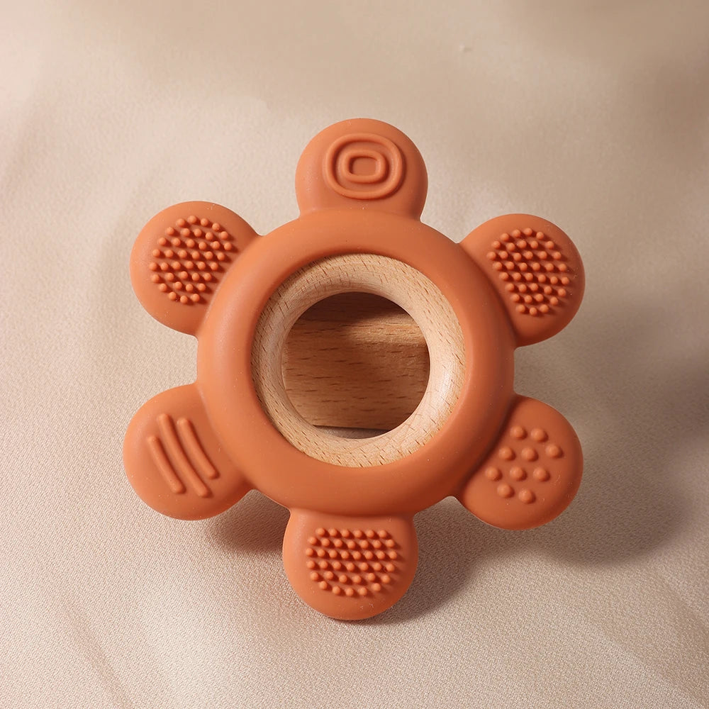 new Baby rudder shape silicone teether Food Grade Safe Teether with wooden ring Toy Teething gift