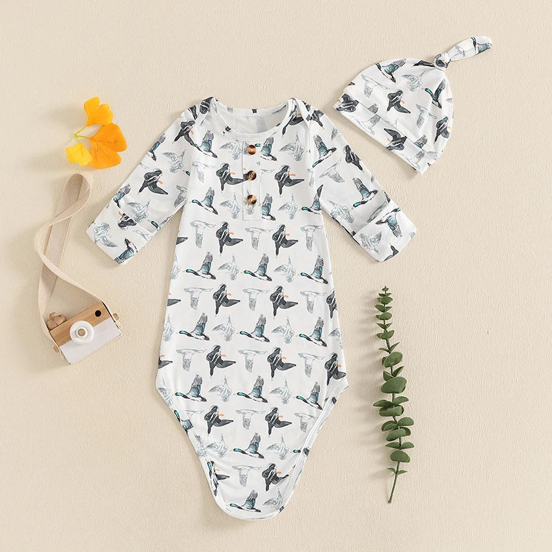 Organic Cotton Long Sleeve Baby Sleep Sack with Cute Animal Print Newborn Gown Baby Wearable Blanket for Girls and Boys