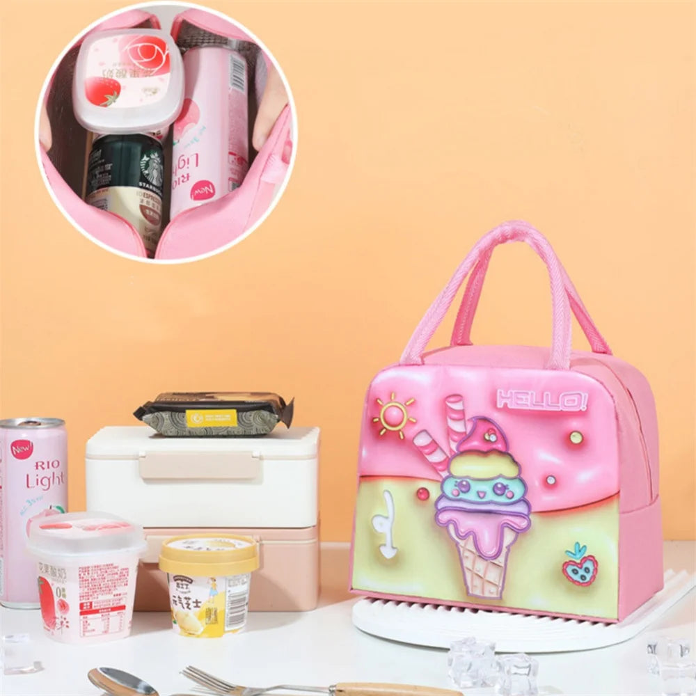 Kids Lunch Bag For School Portable Thermal Bag Children Cartoon Insulated Lunch Bag Cooler Bento Pouch Dinner Picnic Handbags