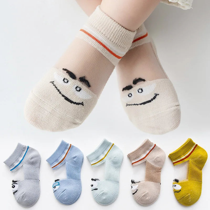 5 PAir Set Children Socks Summer Fishnet Boy Socks Spring Summer Thin Mesh Boat Socks Boys Girls Short Socks