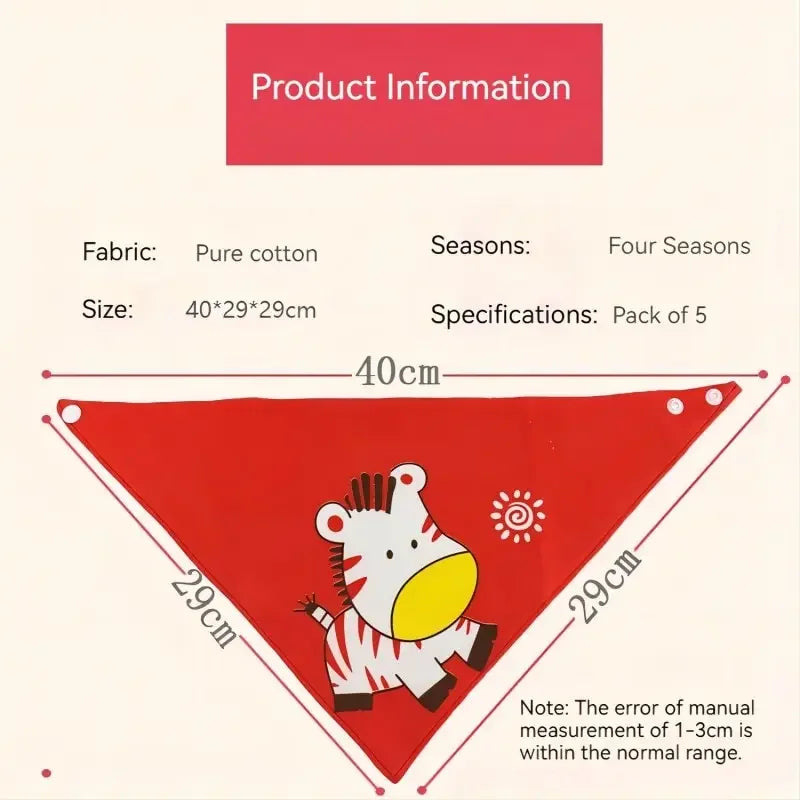 5pcs Pure Cotton Bandana Waterproof Bibs Baby Saliva Towel Triangle Scarf Newborn Boys Girls Absorbent Cloth Bib Saliva Scarf