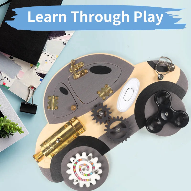 Montessori Toy Steering Wheel Wooden Busy Board Wooden Sensory Toys for Toddlers Preschool Travel Learning Activities