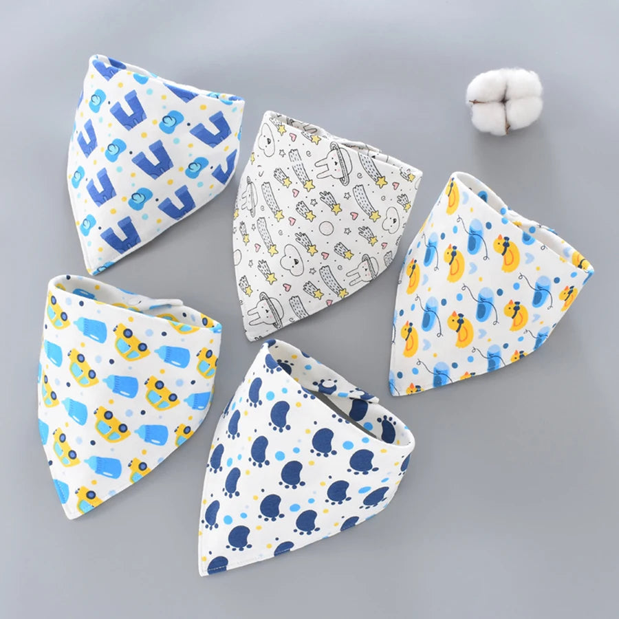 5pcs Pure Cotton Bandana Waterproof Bibs Baby Saliva Towel Triangle Scarf Newborn Boys Girls Absorbent Cloth Bib Saliva Scarf