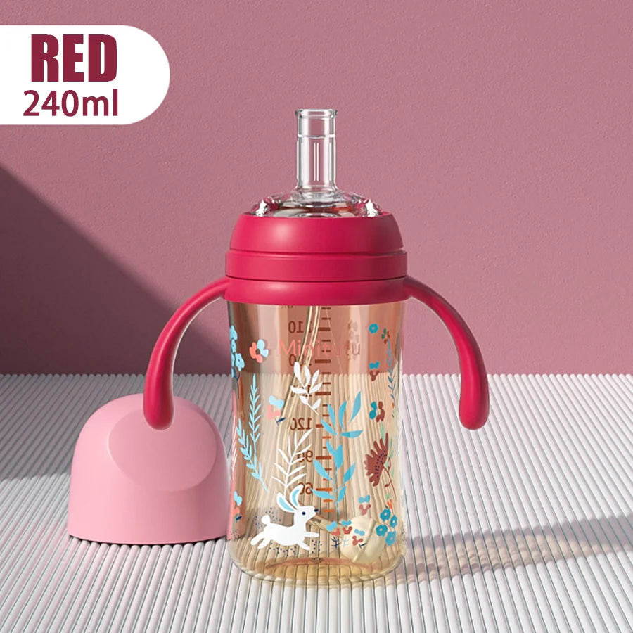 240 ml PP straw cup with gravity ball for babies over 6 months Food-grade liquid silicone straw to protect teeth Square water cu