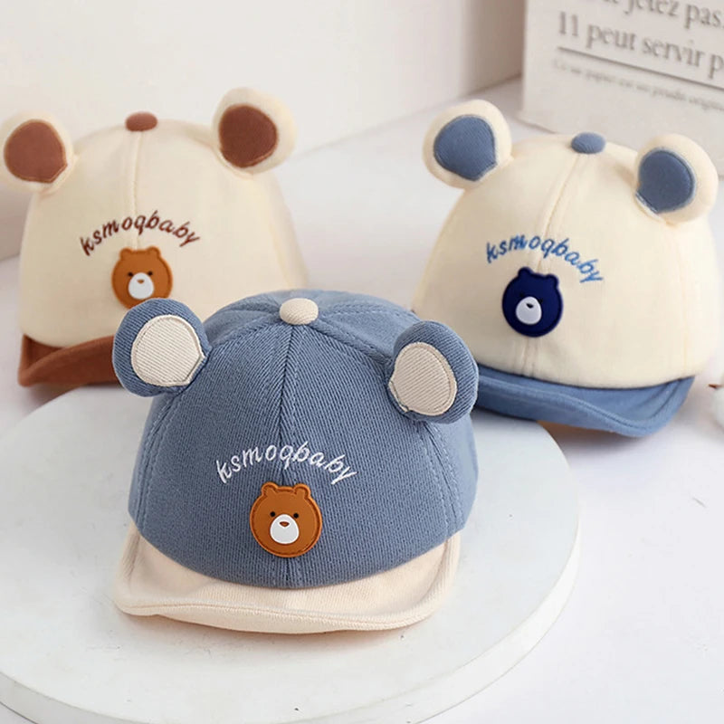 Cartoon Bear Baby Baseball Cap With Ears Cute Animal Sun Hat for Boys Girls Casual Infant Peaked Hat