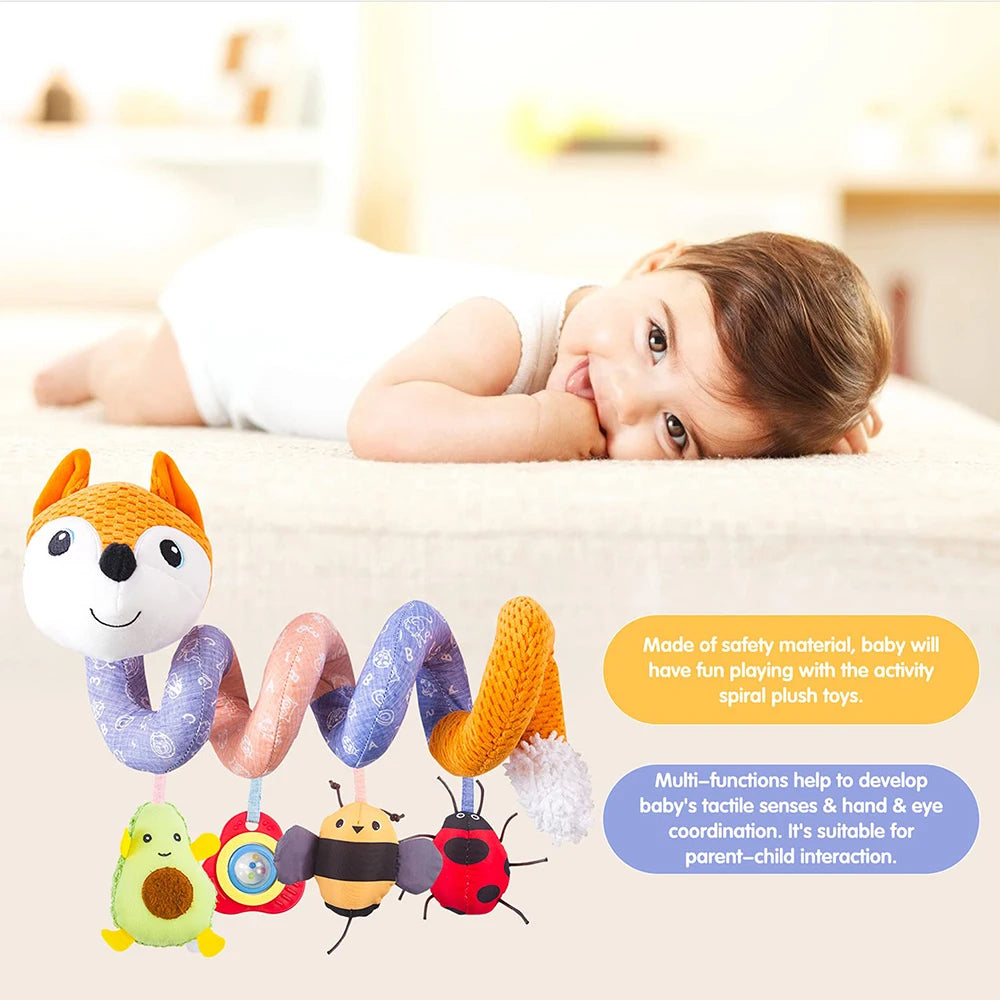 Newborns Spiral Hanging Activity Stroller Toy Baby Carseat Toy Black & White Lion Koala Rattle for Crib Mobile Sensory Toy Gift