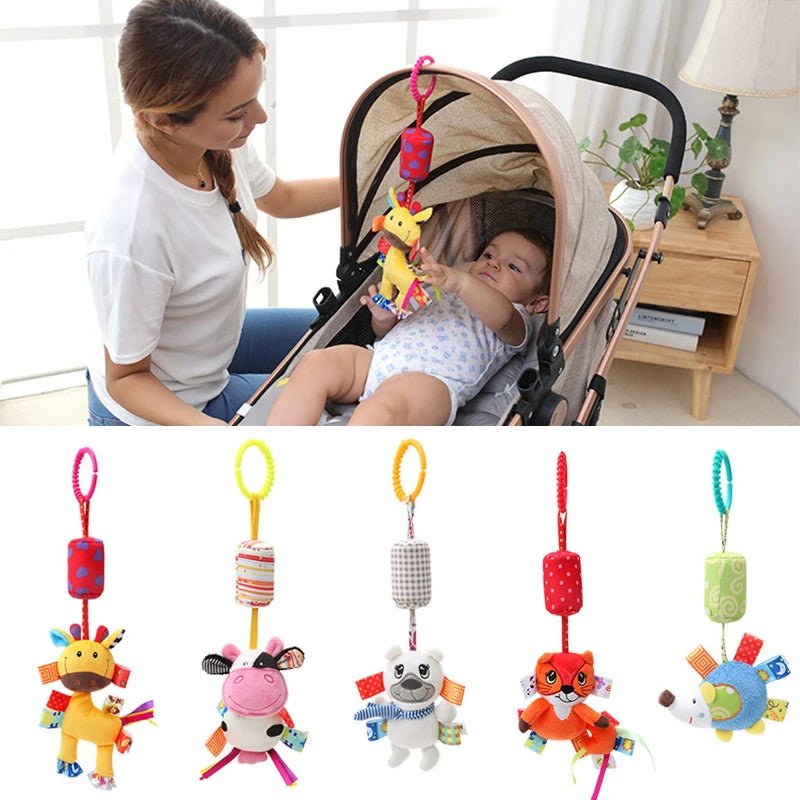 Baby Hanging Rattles Soft Sensory Learning Toy Plush Animals Stroller Infant Car Bed Crib Travel Activity for Babies Toddlers