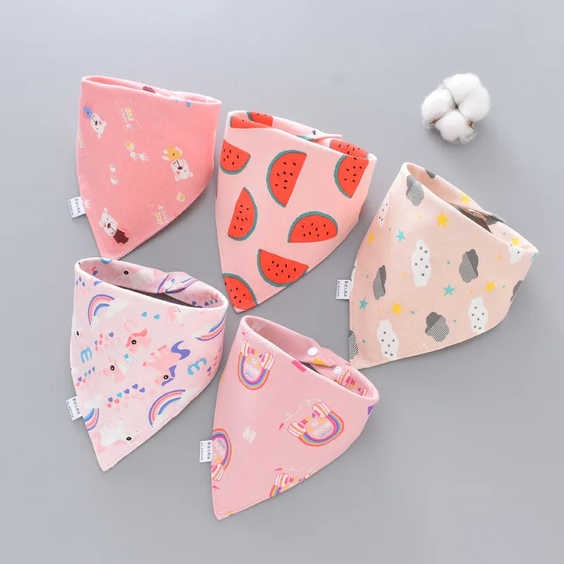 5pcs Pure Cotton Bandana Waterproof Bibs Baby Saliva Towel Triangle Scarf Newborn Boys Girls Absorbent Cloth Bib Saliva Scarf