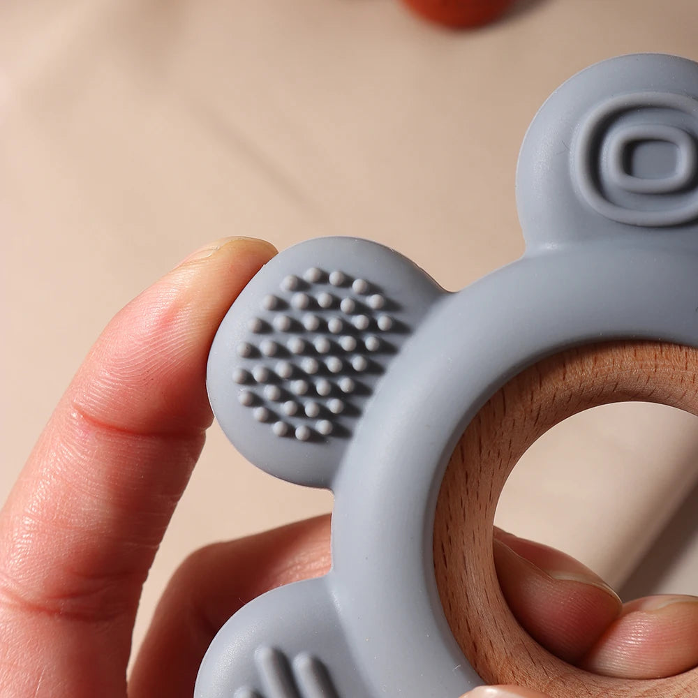 new Baby rudder shape silicone teether Food Grade Safe Teether with wooden ring Toy Teething gift