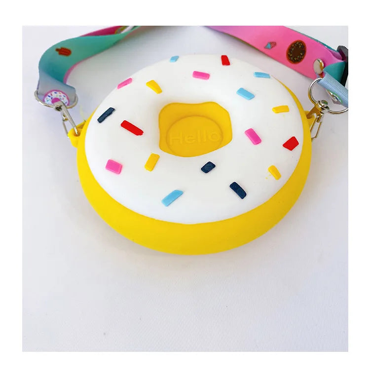 Round Donut Crossbody Bag Child Child Girl Children Shoulder Bag Adjustable Strap Vacation Travel Rainbow Printed Pocket Package