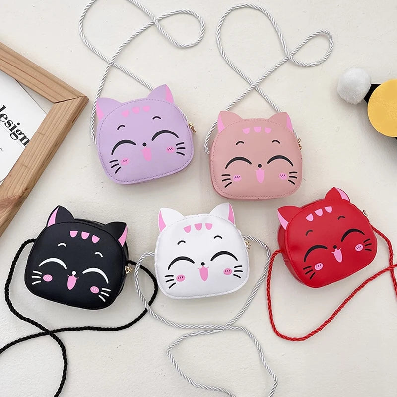 New Outdoor Kids Shoulder Bag PU Leather Cartoon Girls Princess Handbag Cute Cat Travel Baby Mini Coin Purse Messenger Bags