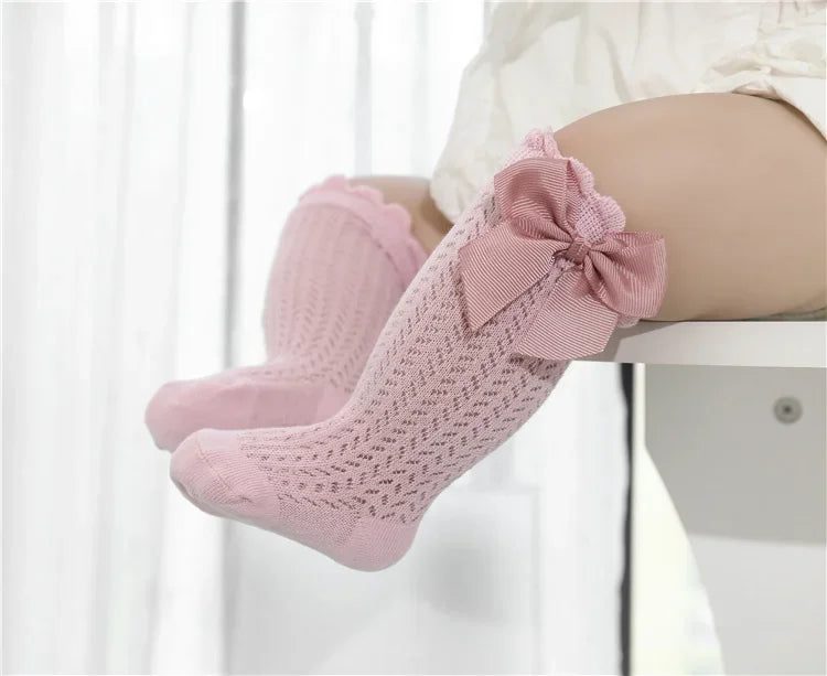 1/3Pairs Baby Girl Socks Toddler Big Bow Cotton Summer Mesh Infant Knee Socks Newborn Long Princess Socks For Girls 0-24Month