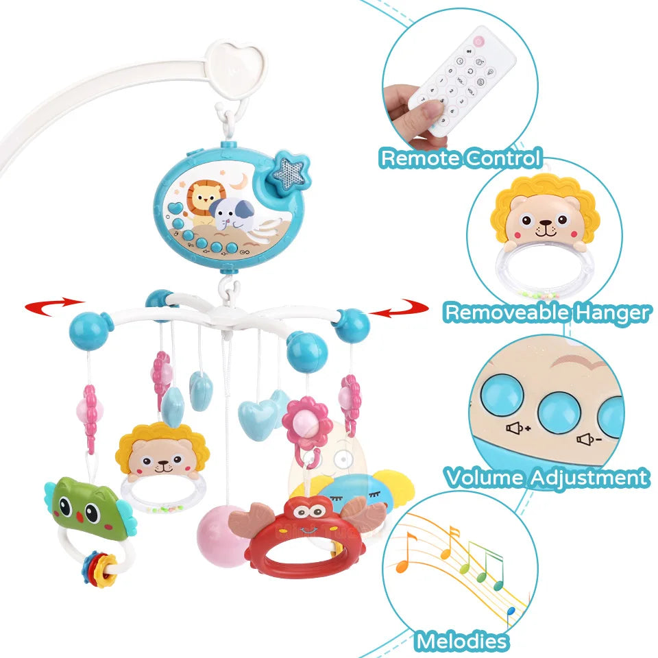 Baby Crib Mobile Rattle Toy For 0-12 Months Infant Rotating Musical Projector Night Light Bed Bell Educational For Newborn Gift