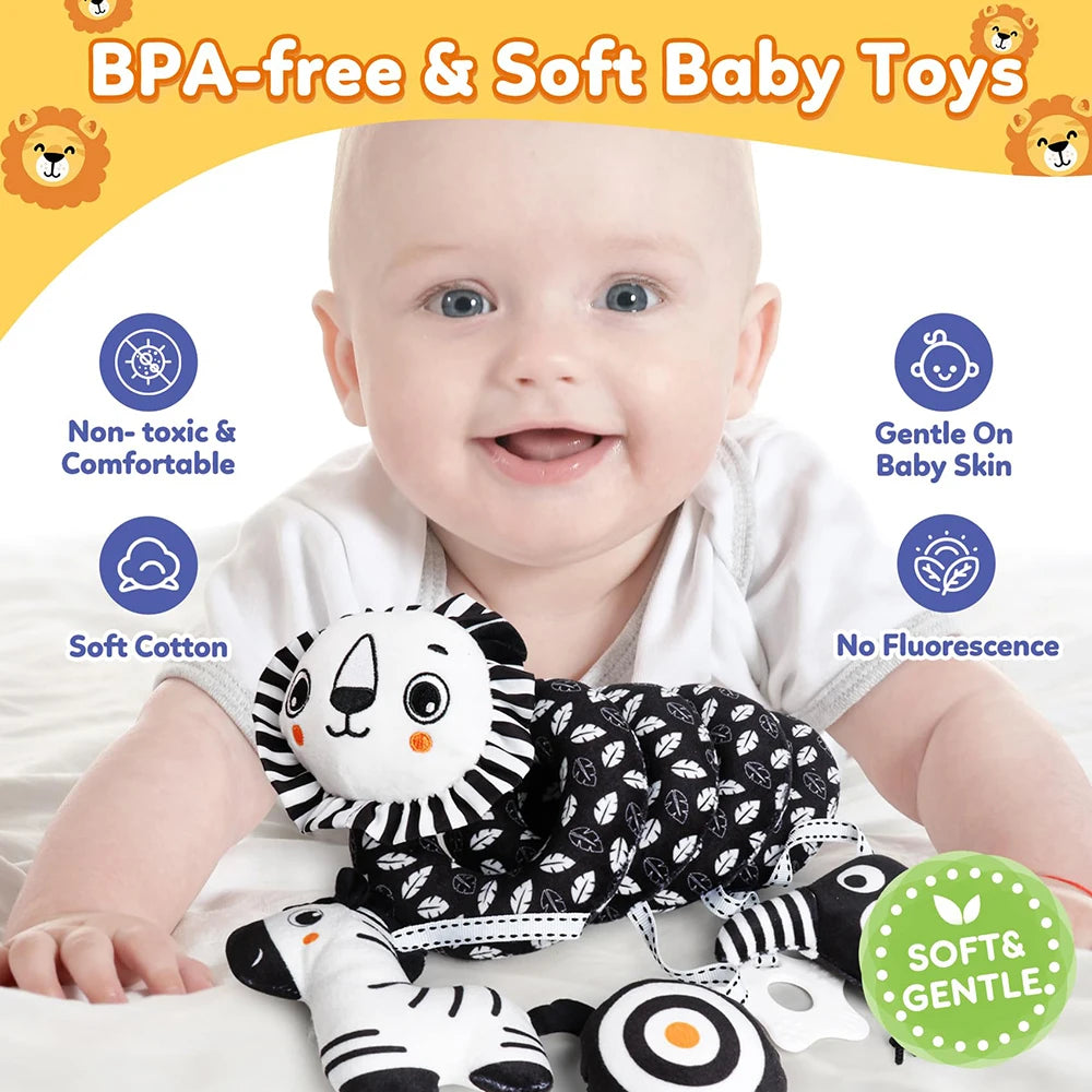 Car Seat Toys for Babies Rattle Mirror Crinkle Squeaky Carseat Stroller Toys 0-6 Months Developmental Newborn Baby Girl Gifts