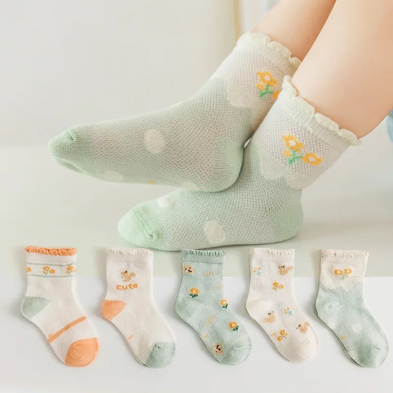 5 PAir Set Children Socks Summer Fishnet Boy Socks Spring Summer Thin Mesh Boat Socks Boys Girls Short Socks