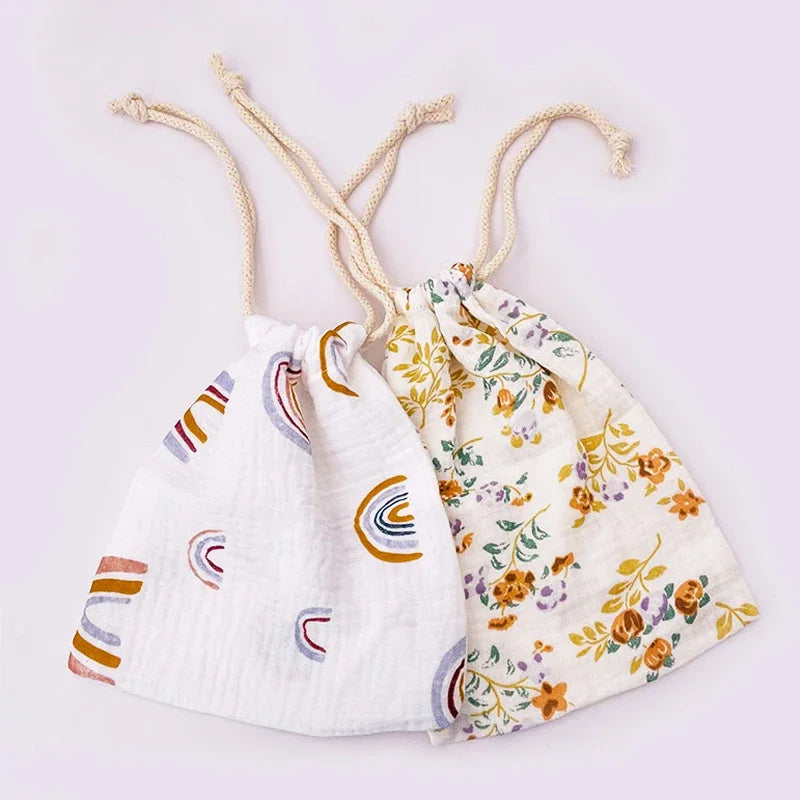Printed Flower Mommy Bag Baby Diaper Bag Cotton Nappy String Pocket Stroller Carry Pack Travel Outdoor Diaper Storage Bag