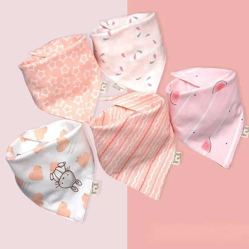 5pcs Pure Cotton Bandana Waterproof Bibs Baby Saliva Towel Triangle Scarf Newborn Boys Girls Absorbent Cloth Bib Saliva Scarf