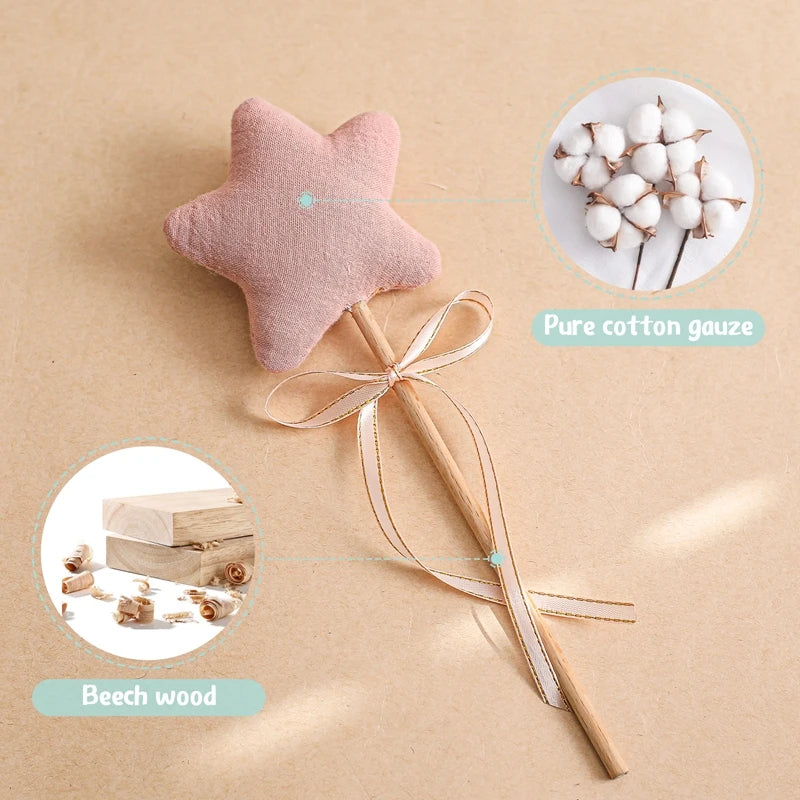 1PC Baby Rattle Toy Beech Wooden Star Wooden Magic Wand Wood Teething Rodent Nursing Accessories Montessori Toys Play Gym Toy