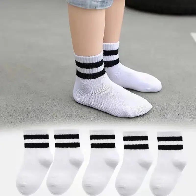 5 Pairs/ Lot Pure Colour Soft Breathable Cotton Kids School Socks Girls Boys Casual Grey Black White Sports Children's Socks