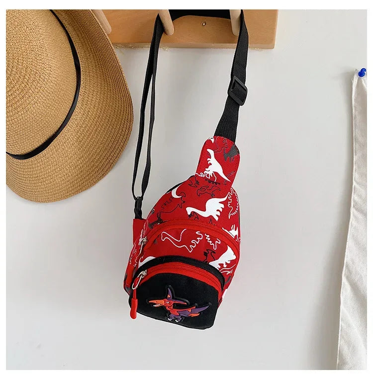 Kids Waist Bags Cartoon Dinosaur Print Outdoor Travel High Capacity Crossbody Zipper Bag Girl Boy Gift Children Chest Pouch Pack