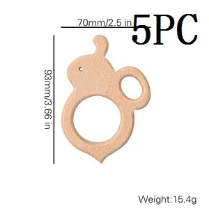 Let's Make 5pcs Wholesale Wooden Teether Rodent Pacifier Pendant Wooden Toys DIY Baby Necklace Gift BPA Free Beech Hedgehog Bird