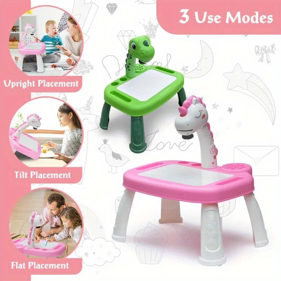 Children's projection painting table, pony shape, graffiti drawing board, electric with music, wipeable drawing board, baby earl