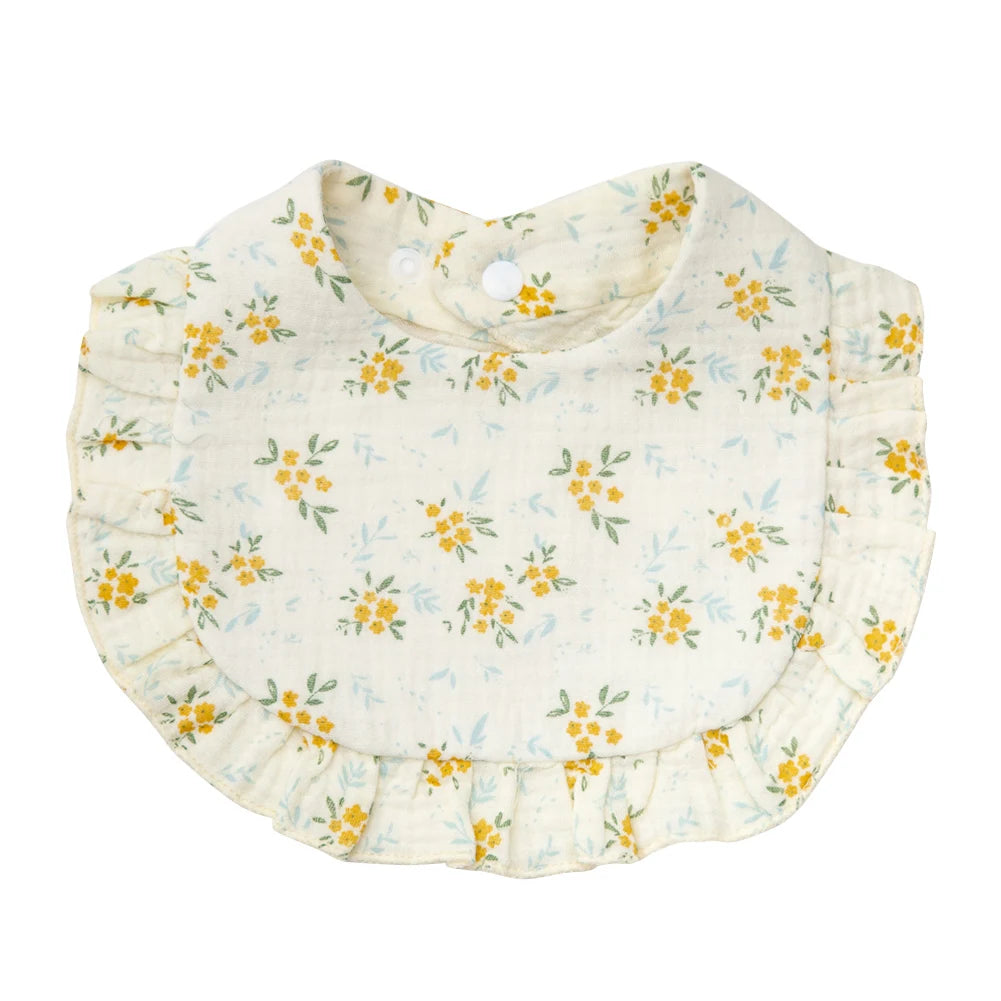 Flower Print Baby Bibs Adjustable Snap Saliva Towel Ruffled Edge Muslin Cotton Burp Cloths Rainbow A Grade Girls Feeding Scarf