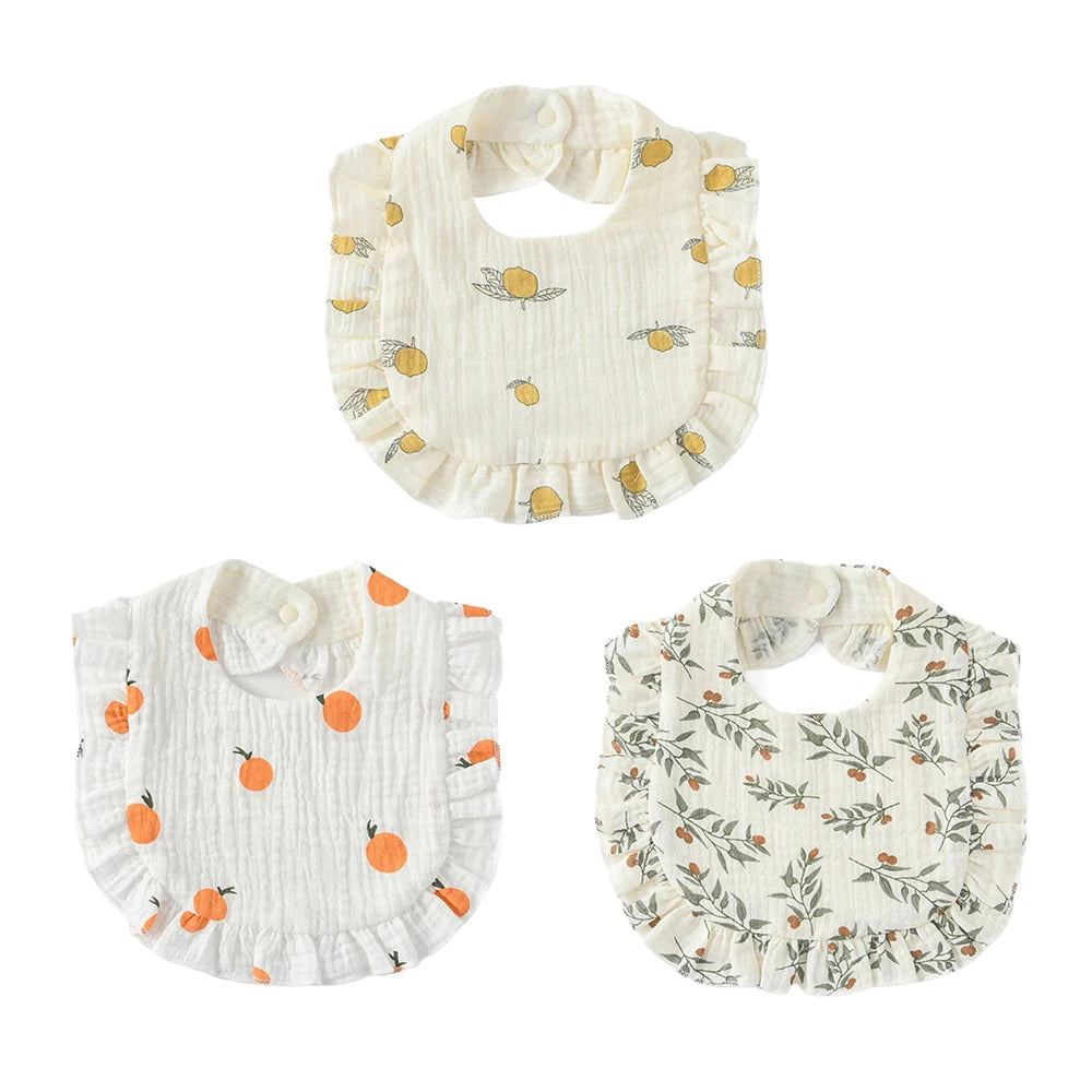 3pcs Children Bib Set Cotton Muslin Toddler Baby Comfort Saliva Dorp Shape Towel Solid With Button Kid Bibs