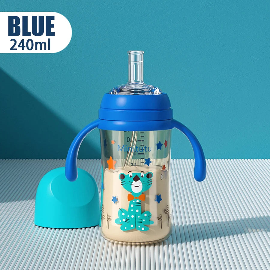 240 ml PP straw cup with gravity ball for babies over 6 months Food-grade liquid silicone straw to protect teeth Square water cu