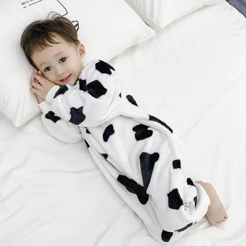 Coral Velvet Pajamas For Boys Girls Thick Flannel Onesies Toddles Warm Jumpsuits Kids Cartoon Blanket Autumn Winter Sleepwear