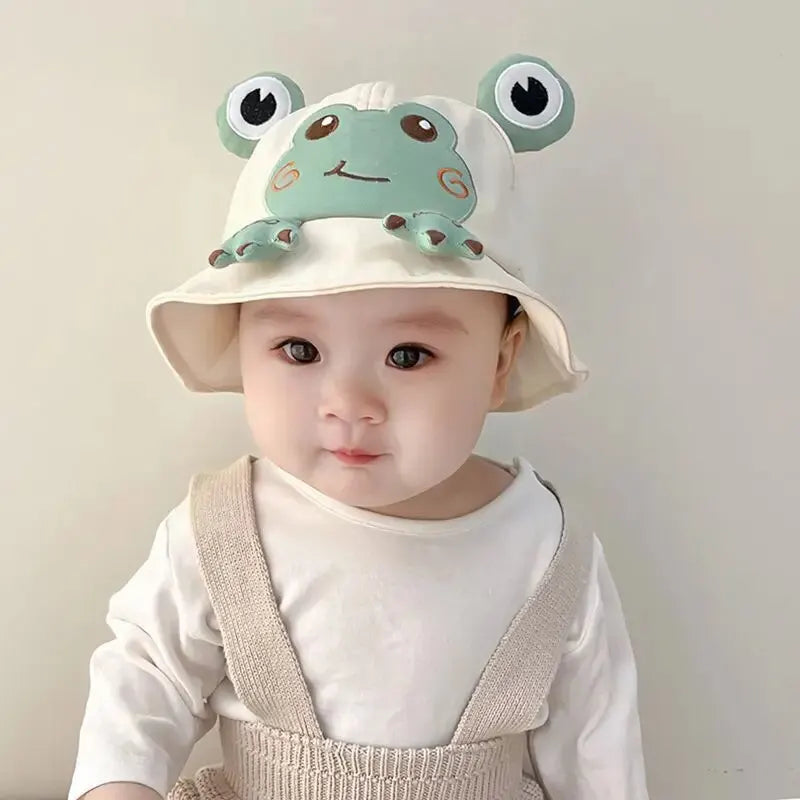 Cartoon Frog Baby Bucket Hat Breathable Soft Cotton Infant Boys Girls Fisherman Cap Outdoor Travel Toddler Sun Hats