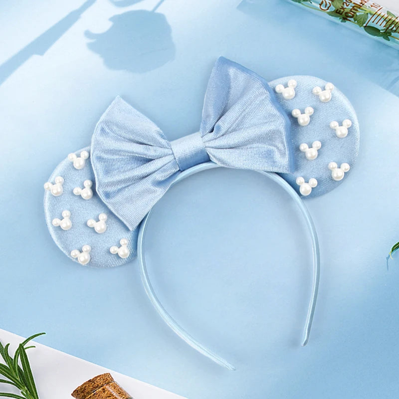 Disney Mickey 3.3"Velvet Ears Headband For Girls Soft Bow Hairband Halloween Festival Party Christmas DIY Hair Accessories