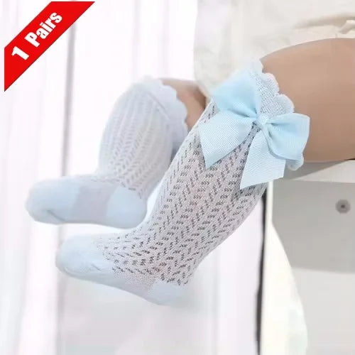 1/3Pairs Baby Girl Socks Toddler Big Bow Cotton Summer Mesh Infant Knee Socks Newborn Long Princess Socks For Girls 0-24Month