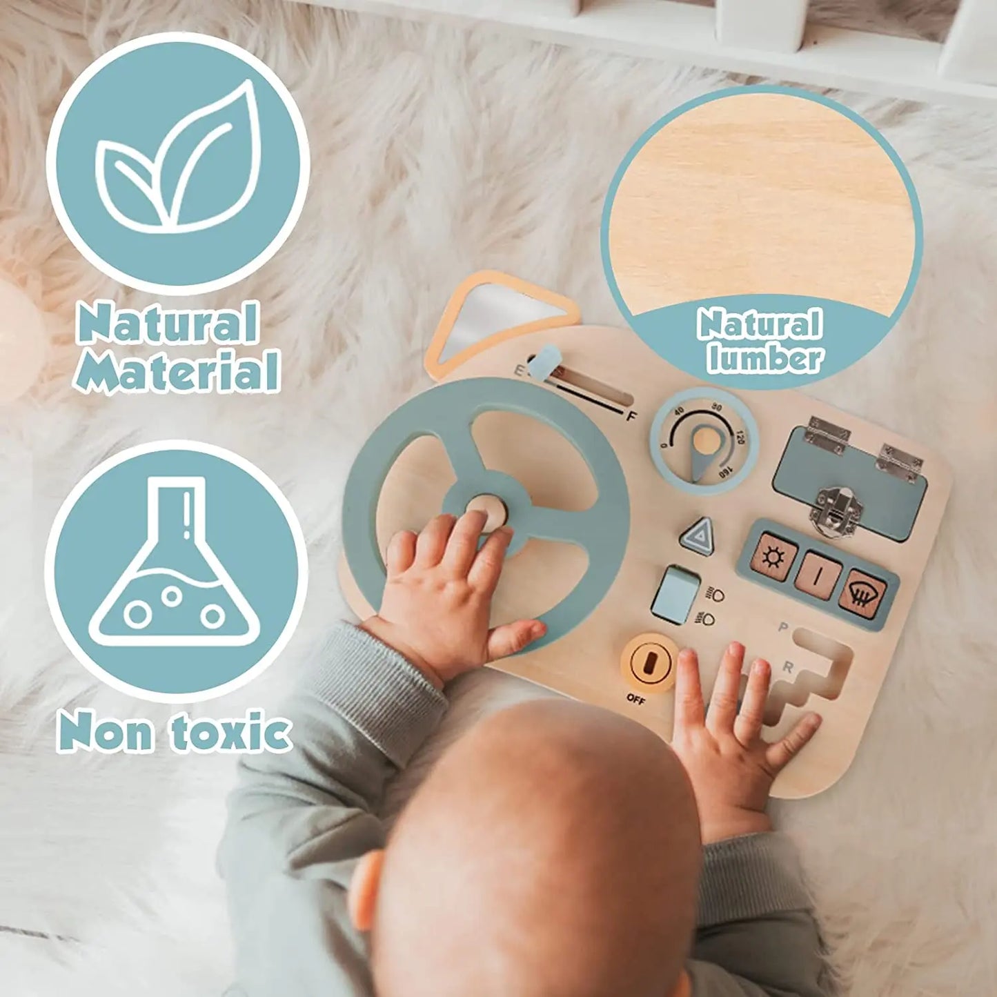 Montessori Toy Steering Wheel Wooden Busy Board Wooden Sensory Toys for Toddlers Preschool Travel Learning Activities