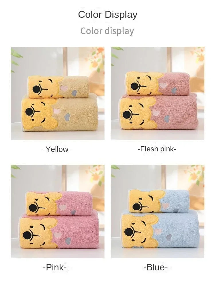 35x75cm/70x140cm Winnie Bear Towel Bath Towel Soft and Absorbent Coral Velvet Towel Home Wash Towel Children's Cartoon Bath Towe