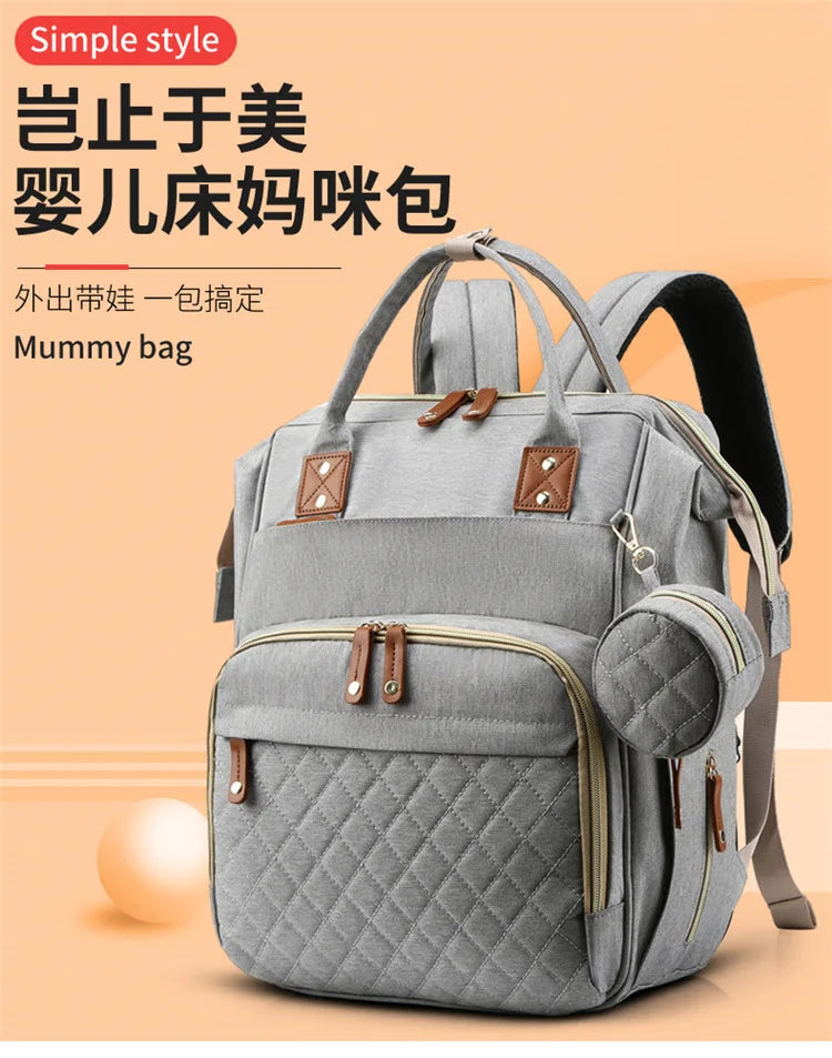 Mummy Backpack With Foldable Crib Soft Mattress Multifunctional Mommy Bags Baby Bottle Insulation Storage Bags Diaper Organizer