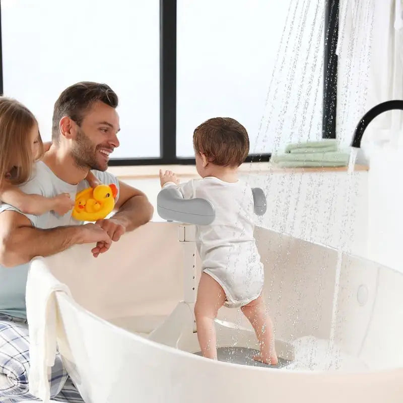 Portable Baby Bath Stand djustable Height Baby Shower Standing Support Wash Seat with Armrest Bath Helper Anti-Skip Base