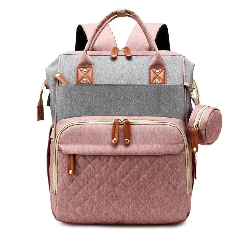 Mummy Backpack With Foldable Crib Soft Mattress Multifunctional Mommy Bags Baby Bottle Insulation Storage Bags Diaper Organizer