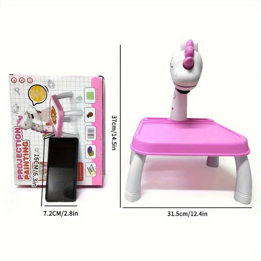 Children's projection painting table, pony shape, graffiti drawing board, electric with music, wipeable drawing board, baby earl
