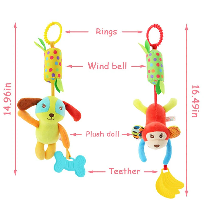 Baby Hanging Rattles Soft Sensory Learning Toy Plush Animals Stroller Infant Car Bed Crib Travel Activity for Babies Toddlers
