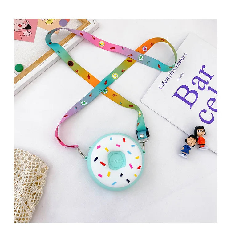Round Donut Crossbody Bag Child Child Girl Children Shoulder Bag Adjustable Strap Vacation Travel Rainbow Printed Pocket Package