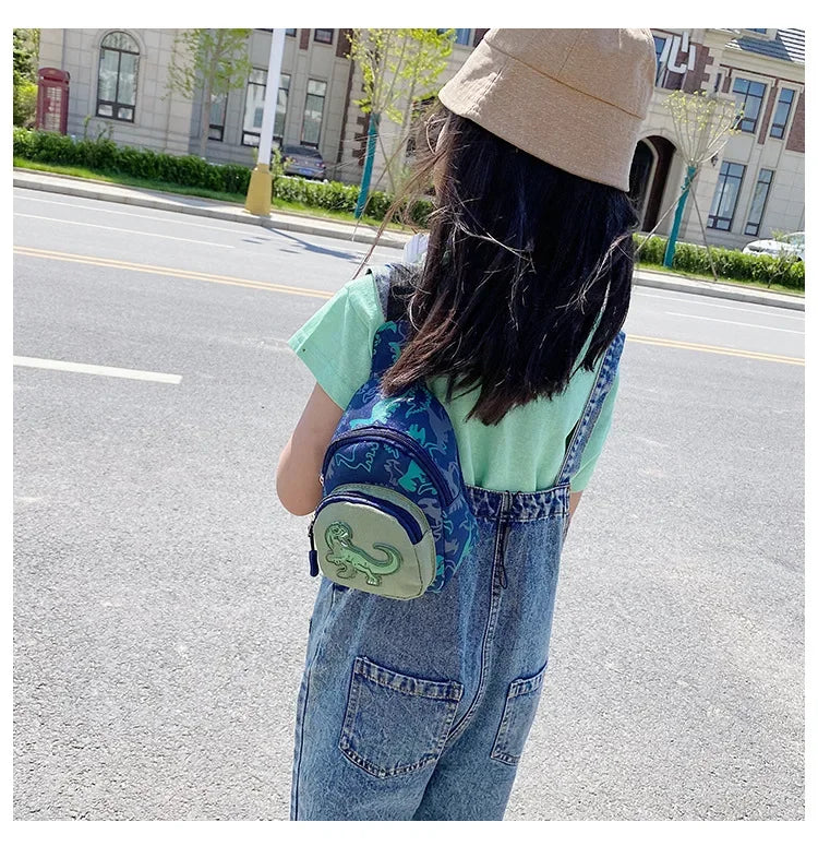 Kids Waist Bags Cartoon Dinosaur Print Outdoor Travel High Capacity Crossbody Zipper Bag Girl Boy Gift Children Chest Pouch Pack