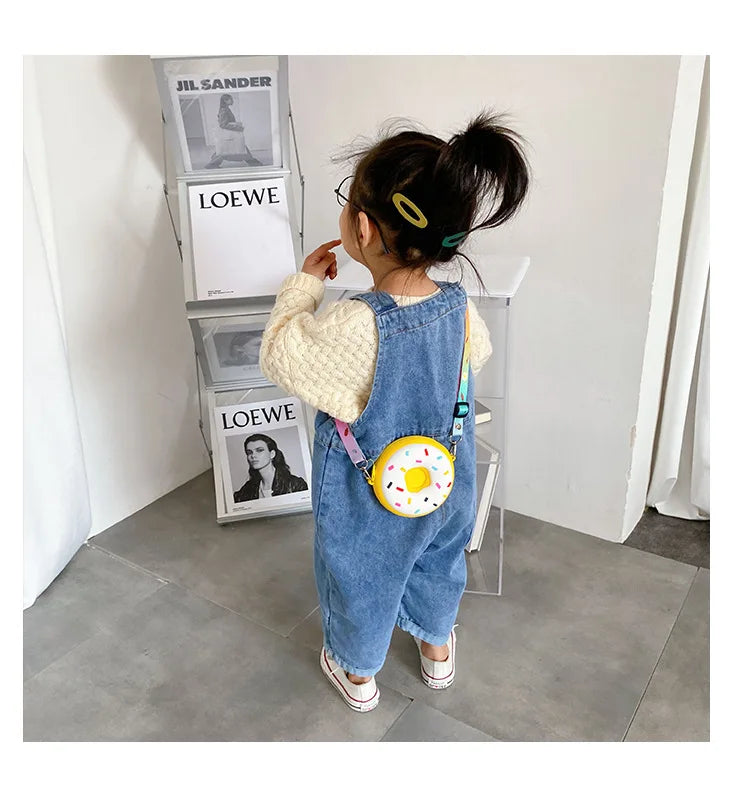 Round Donut Crossbody Bag Child Child Girl Children Shoulder Bag Adjustable Strap Vacation Travel Rainbow Printed Pocket Package