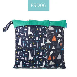 HappyFlute 2Pcs Waterproof Washable Dry And Wet Separation Baby Cloth Diaper Nappy Bag Travel Wetbag For Pool And Beach