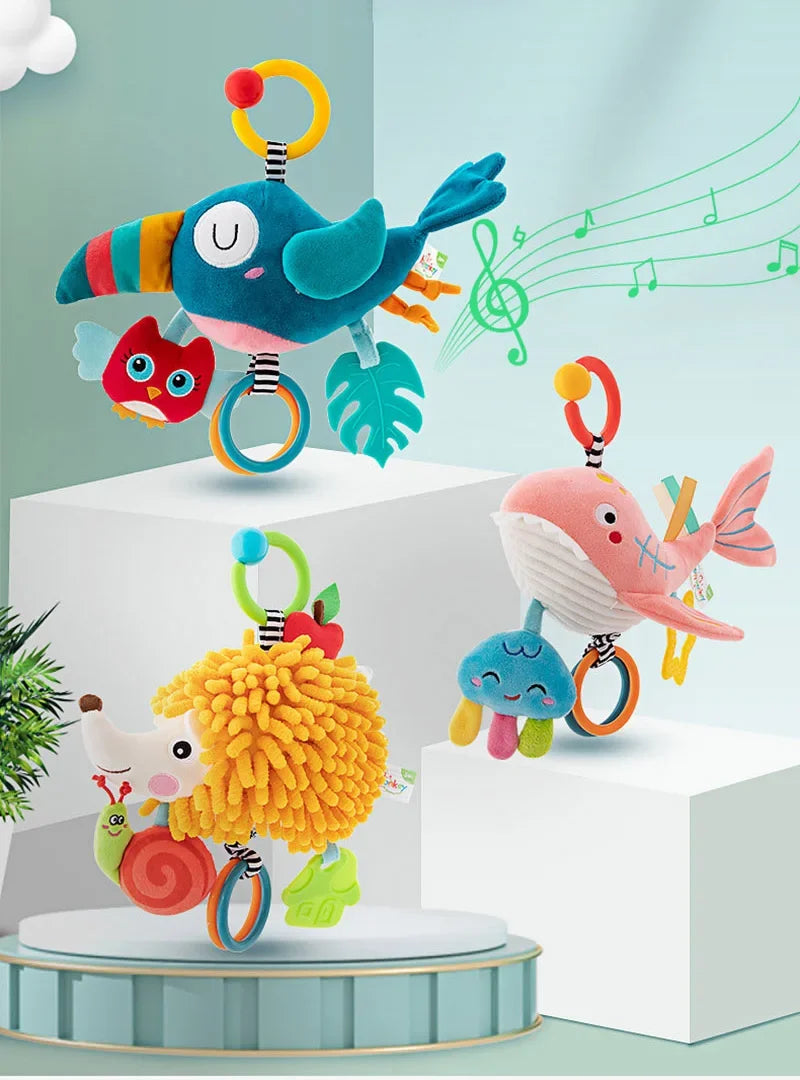 Soft Infant Crib Bed Stroller Mobile Hanging Rattle Baby Educational Toys Brain Developmental Hand Grip Cute Stuffed Animal Toys