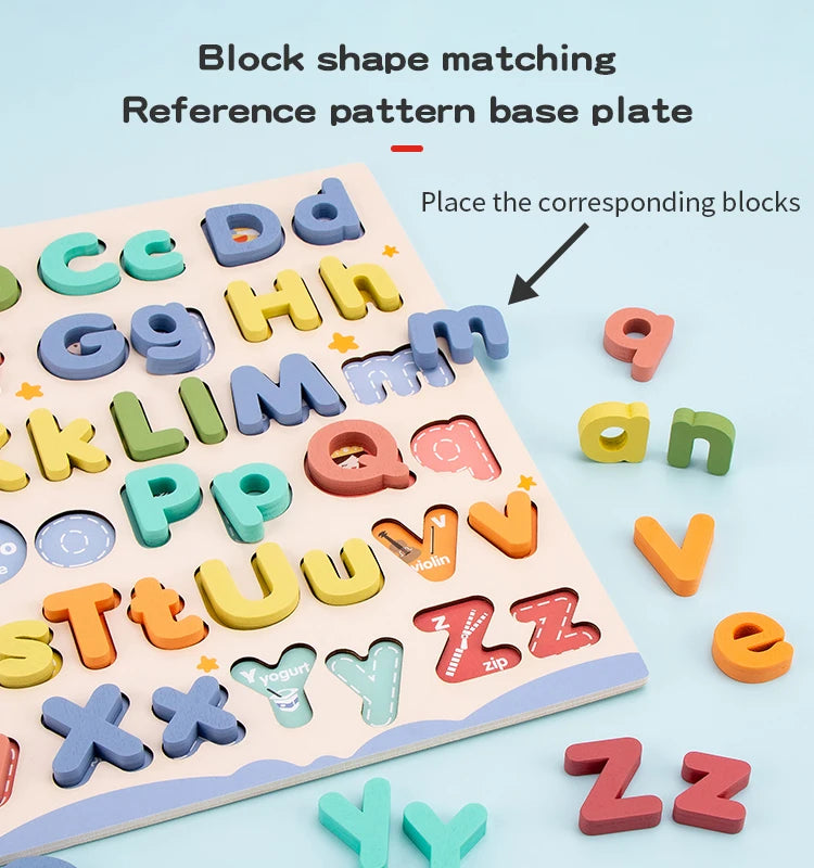 Wooden Educational Abc Puzzle Upper Case and Lower Case Letters for Birthday Gifts Boys Girls Family Game Children Preschoolers